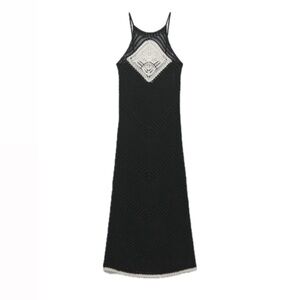 Zara crochet knit midi dress M black cream
